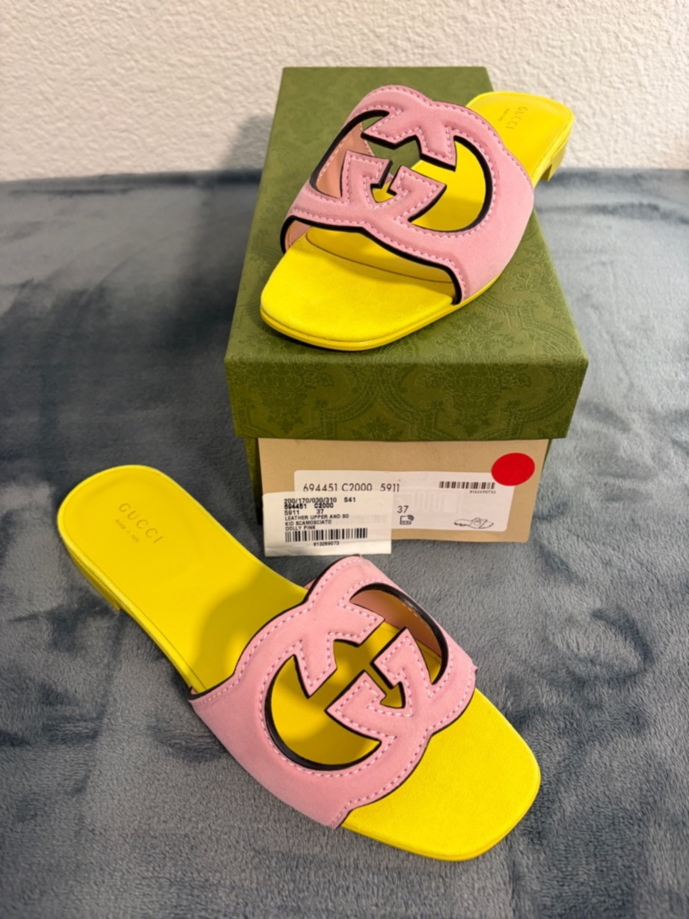 Brand New Women's Gucci Dolly Pink Interlocking G Cut Out Sandals Sz 37 (US 7)